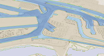 elevation surface, dry and wet, with hillshades